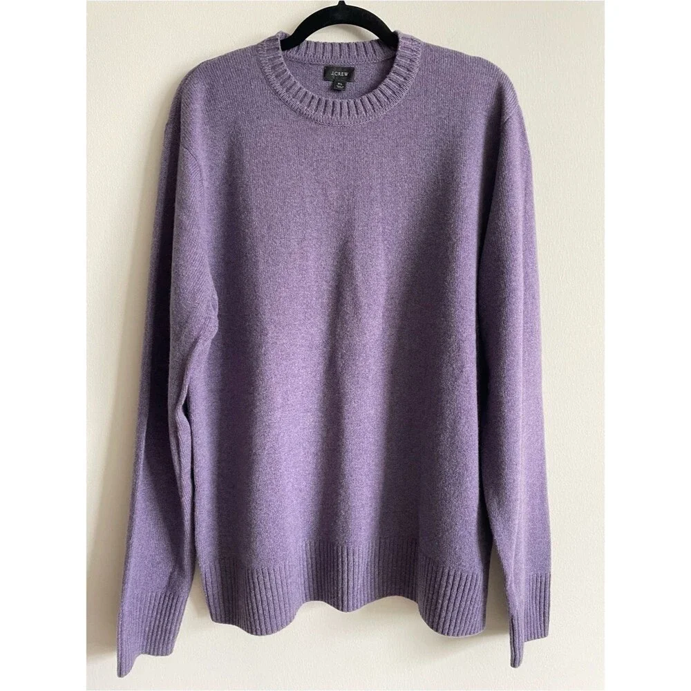 J. Crew Rugged Merino Wool Crewneck Sweater Heathered Lavender Purple Classic XL